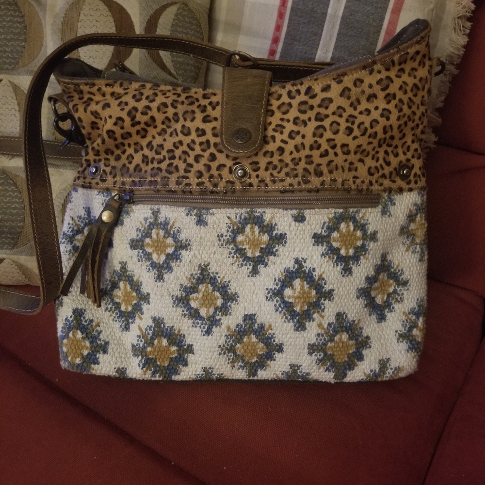 MYRA BAG cotton Leather Brown Tan Zipper Closure Boho Crossbody